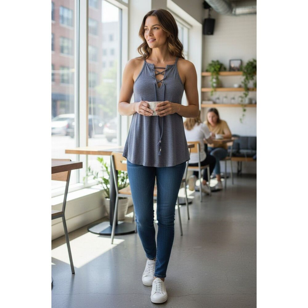 SO Junior’s Gray Tank Top Size S Spaghetti Strap Blouse last one# 16